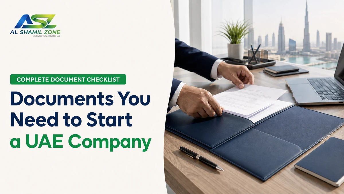 Consultant arranging documents required for UAE company formation