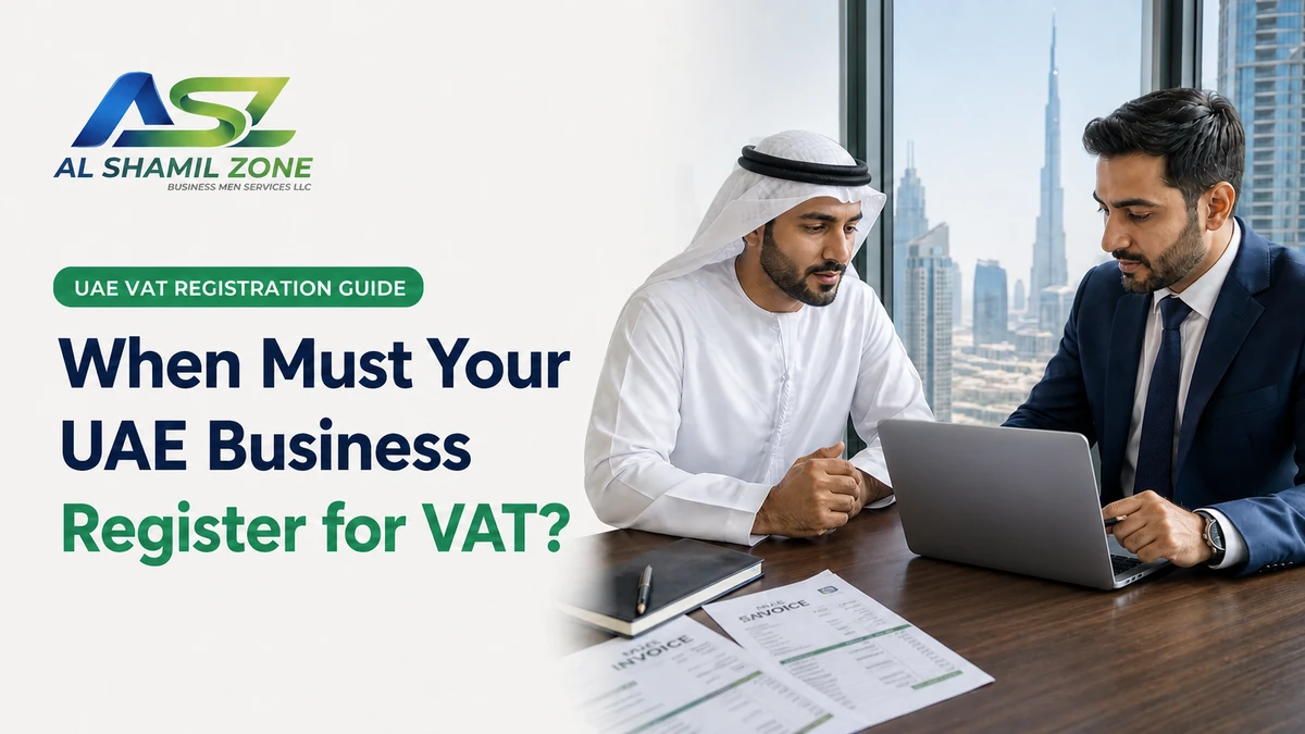 UAE business owner reviewing VAT registration records with an accountant